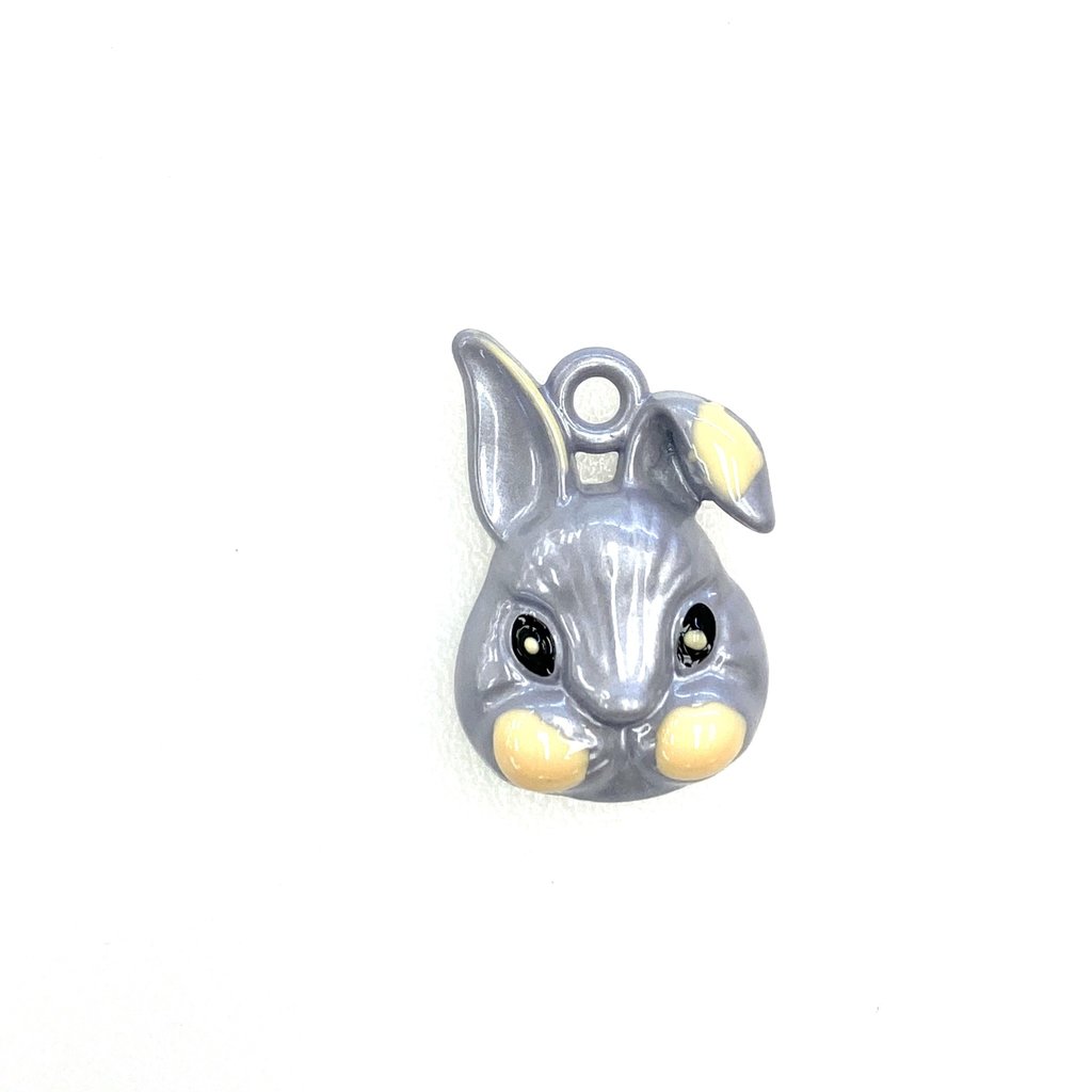 Bead World Rabbit Head- Grey  Enamel 15mm x 22mm 3pcs.