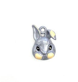 Bead World Rabbit Head- Grey  Enamel 15mm x 22mm 3pcs.