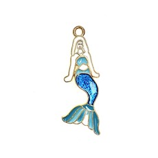 Bead World Mermaid- Sparkle Blue Enamel -  13mm x 32mm 3pcs.