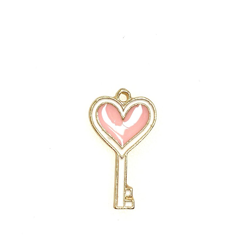 Bead World Heart Key Enamel -  13mm x 22mm 3pcs.