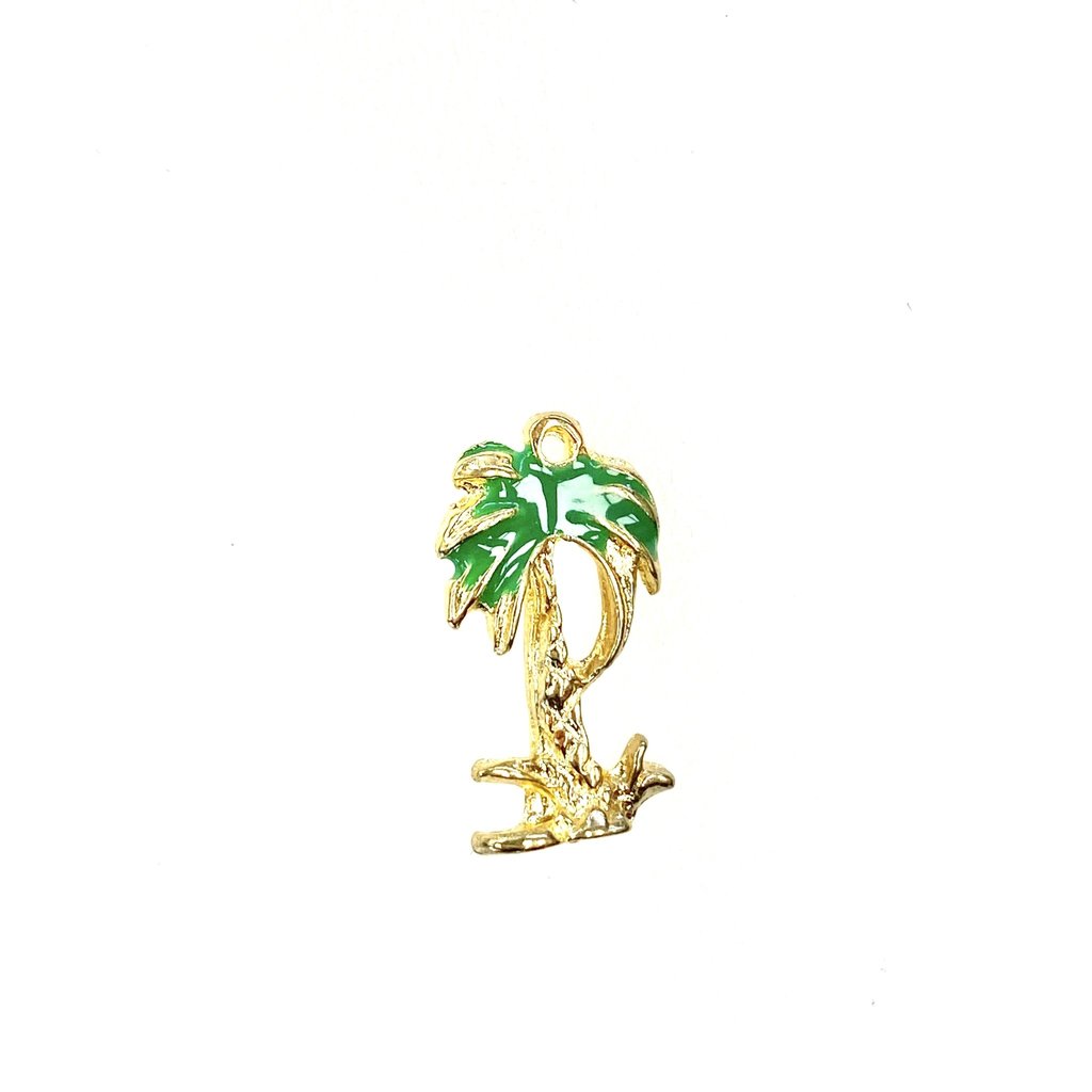 Bead World Palm Tree  Enamel/Gold  -  10mm x 18mm 3pcs.