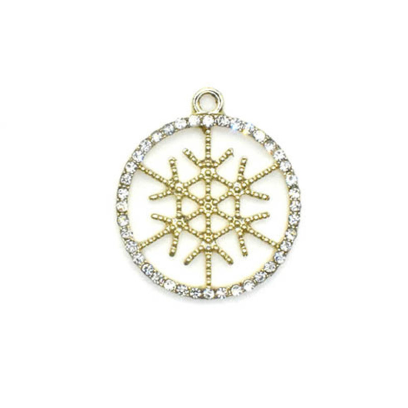 Bead World Snowflake Pattern White Crystal Round Charm 25mm x 25mm 1 pc.