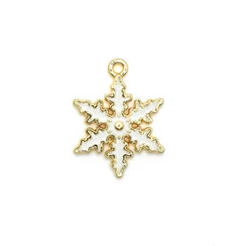 Bead World Snowflake White and Gold Charm 20mm x 20mm 1 pc.