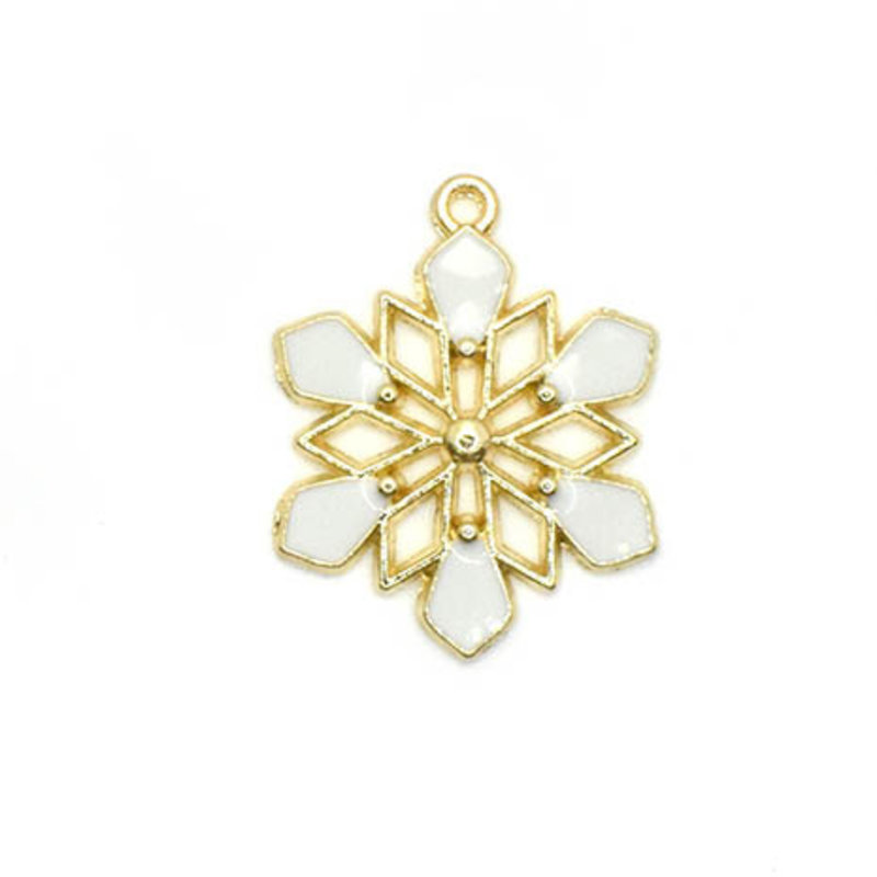 Bead World Snowflake White and Gold Charm 25mm x 25mm 1 pc.