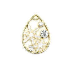 Bead World Snowflake Crystal and Pearl Gold Drop Charm 20mm x 25mm 1 pc.