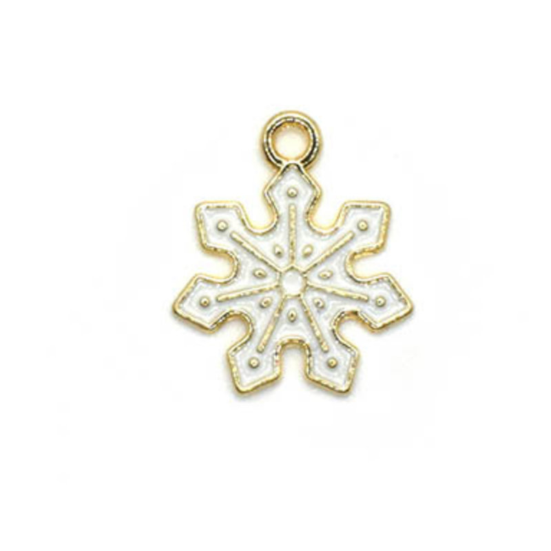 Bead World Snowflake White and Gold Small Charm 15mm x 15mm 3 pcs.