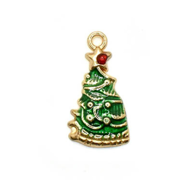 Bead World Christmas Tree with Red Star on top Charm 10mm x 25mm 3 pcs.