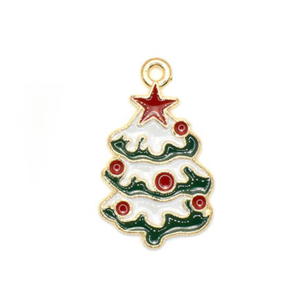 Bead World Christmas Tree with Red Balls Ornaments Charm 15mm x 3mm 3pcs.