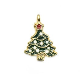 Bead World Christmas Tree with White Balls Ornaments and Red Star on Top Charm 17.5mm x 25mm 3 pcs.