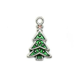 Bead World Christmas Tree Silver and Green Charm 12.5mm x 22.5mm 3 pcs.