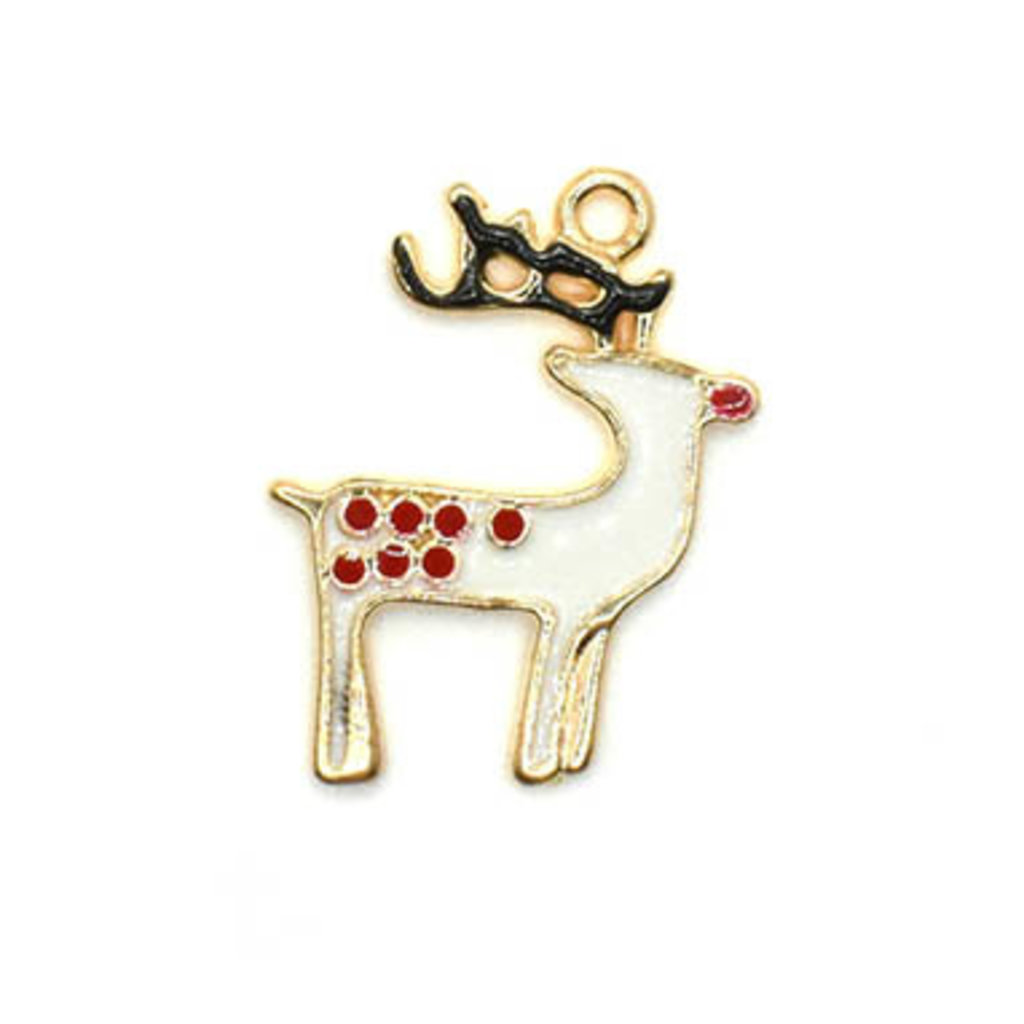 Bead World Reindeer White with Red Polka Dots Charm 17.5mm x 25mm 3 pcs.