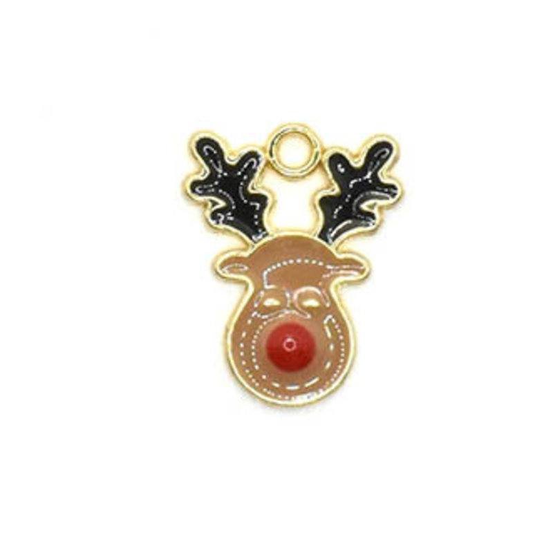 Bead World Reindeer with a Red Nose Head Charm 12.5mm x 17.5mm 3 pcs.