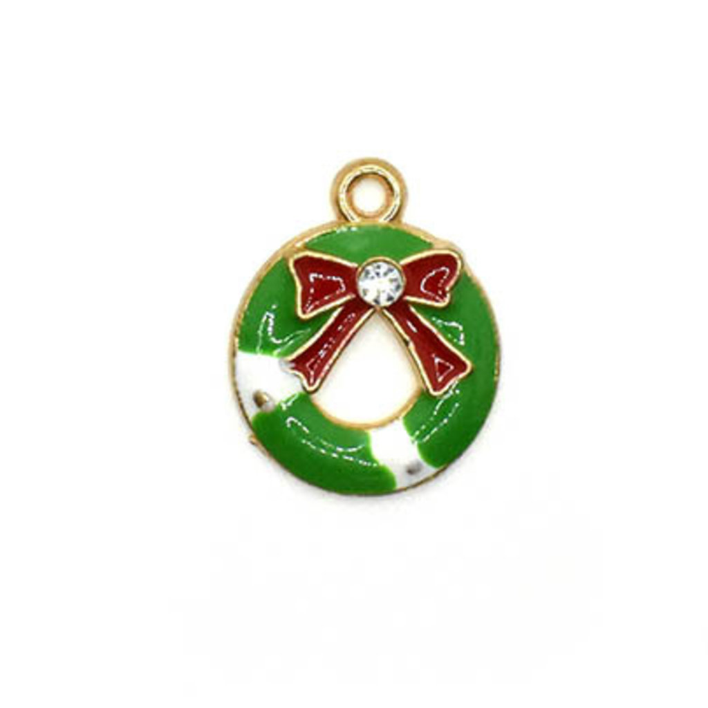 Bead World Christmas Wreath with Crystal Charm 15mm x 20mm 3 pcs.