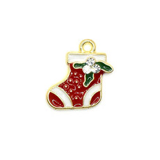 Bead World Christmas Stocking with Crystals Charm 15mm x 17.5mm 3 pcs.