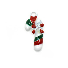 Bead World Candy Cane with Bow Charm 10mm x 22.5mm 3 pcs.