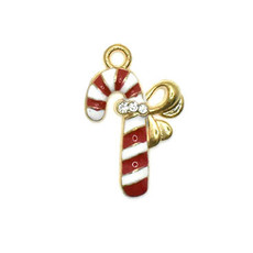 Bead World Candy Cane Bow Crystals Charm 12.5mm x 22.5mm 3 pcs.