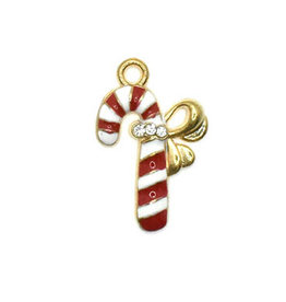 Bead World Candy Cane Bow Crystals Charm 12.5mm x 22.5mm 3 pcs.