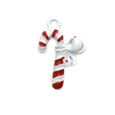 Bead World Candy Cane with Big Bow Charm 15mm x 20mm 3 pcs.
