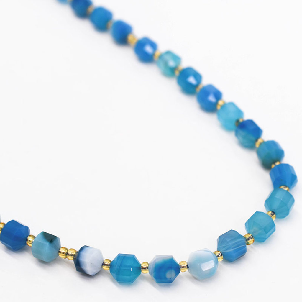 Bead World Blue Agate 7mm x8mm  16" Strand Faceted
