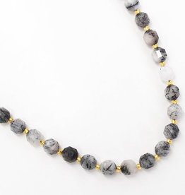 Bead World Black Rutilated Quartz 7mm x8mm  16" Strand Faceted