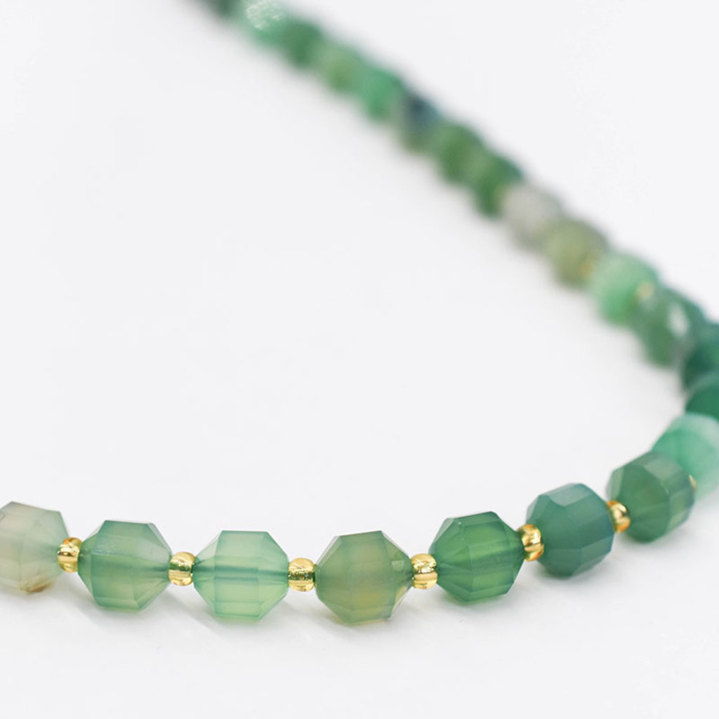 Bead World Green Agate 7mm x8mm  16" Strand Faceted