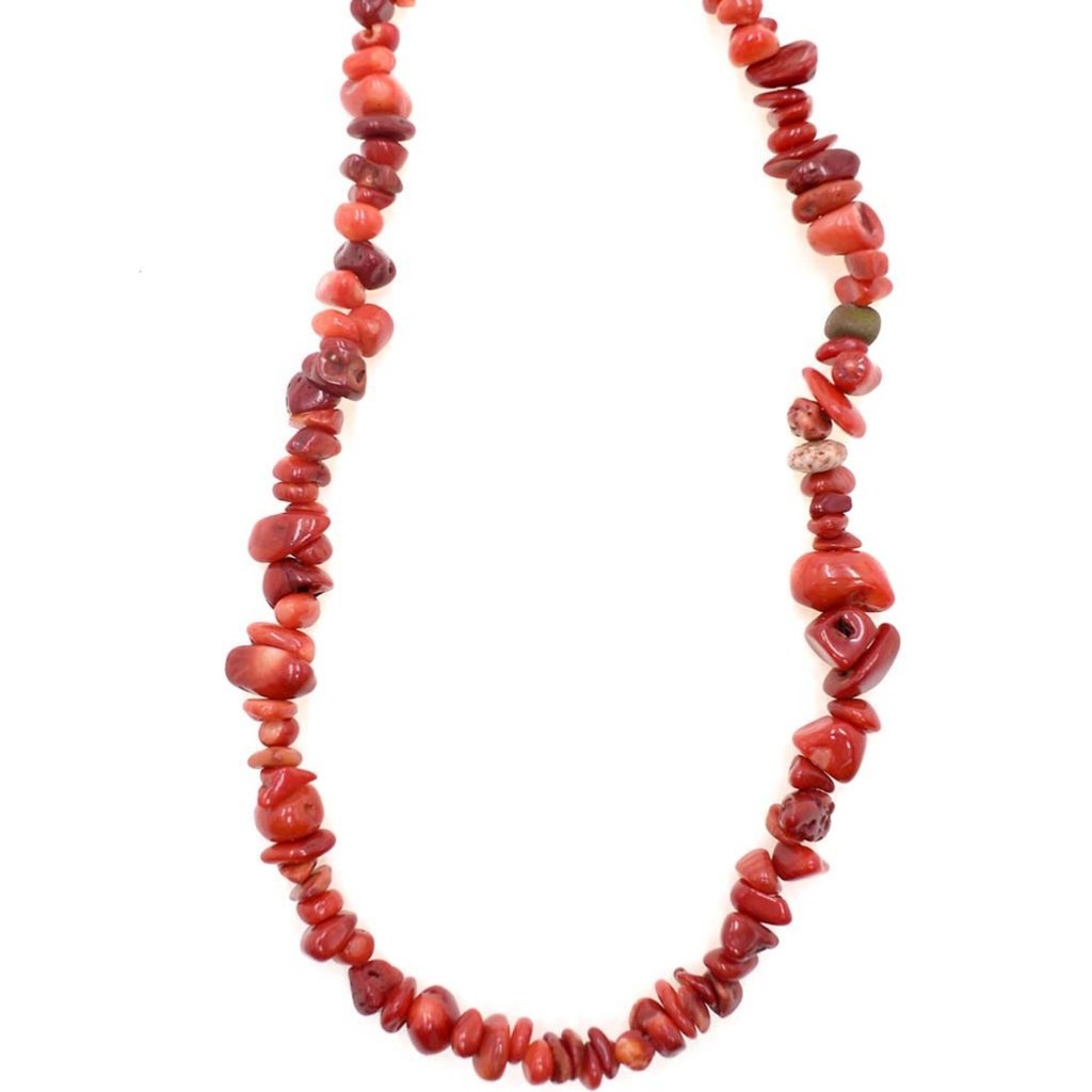 Bamboo Coral (dyed) Red Stone Chip 31" Strand