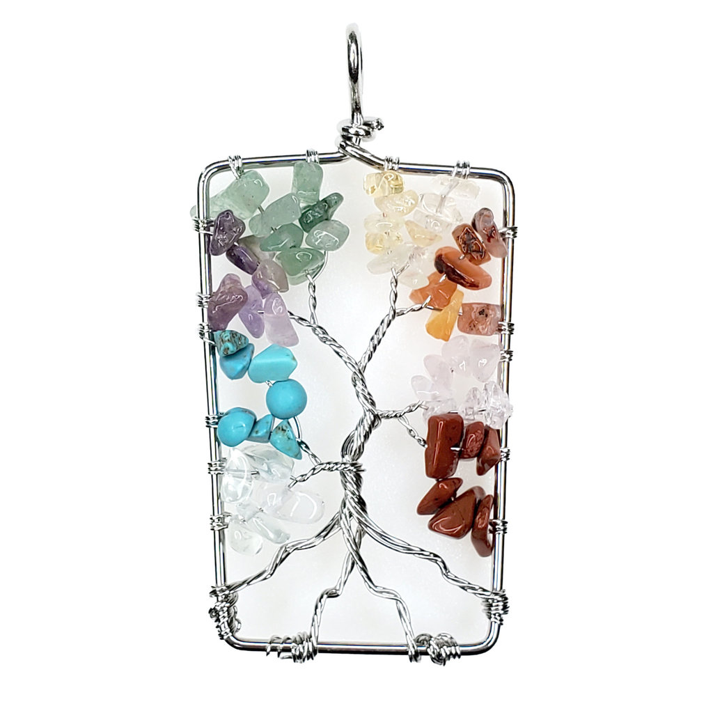 Rectangular Chakra Tree of Life 2" Pendant