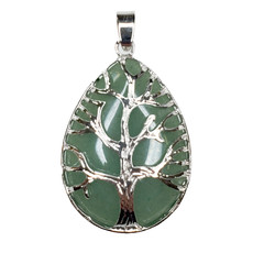 Solid Egg Tree of Life Green Aventurine 1.5" Pendant