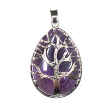 Solid Egg Tree of Life Amethyst 1.5" Pendant