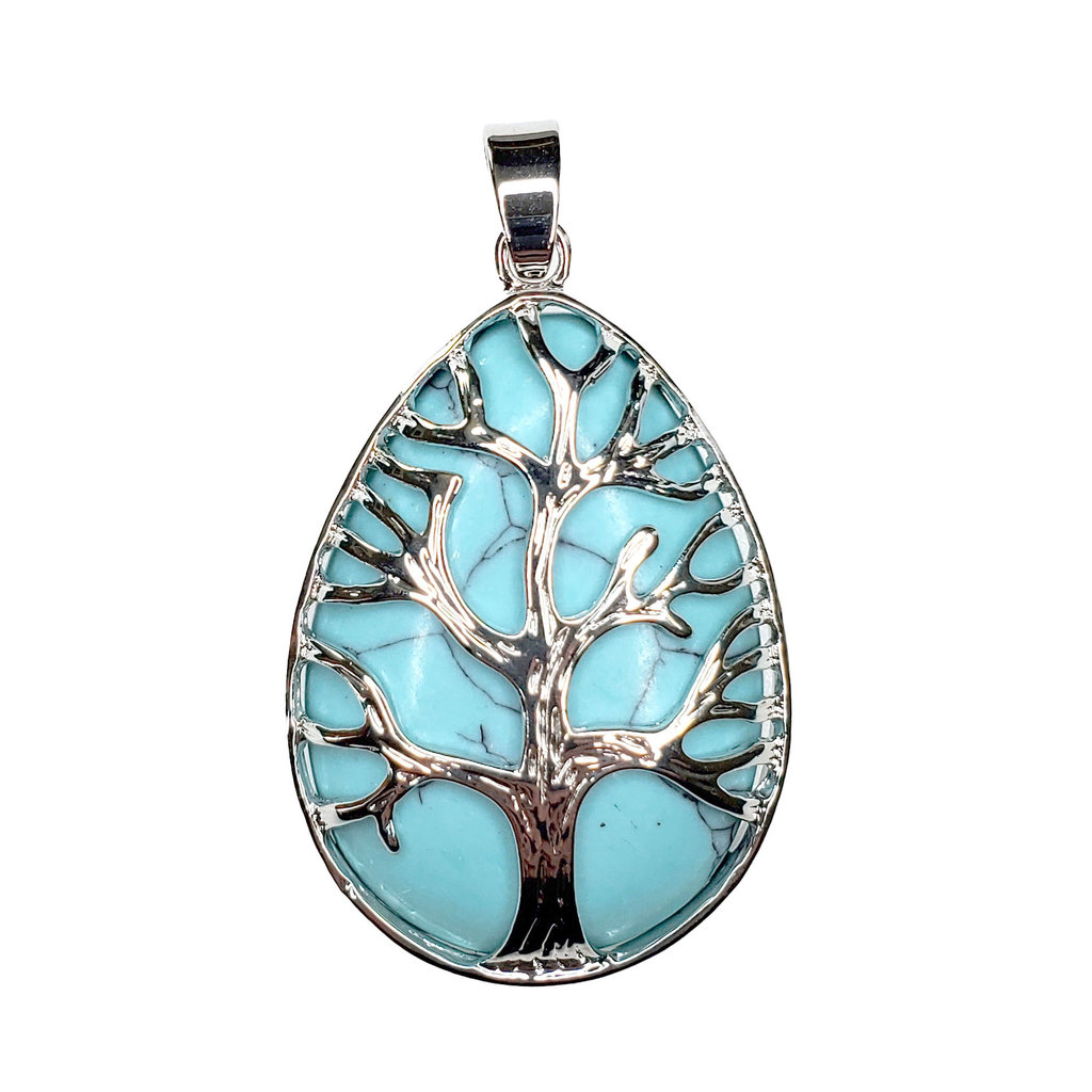 Solid Egg Tree of Life Turquoise 1.5" Pendant