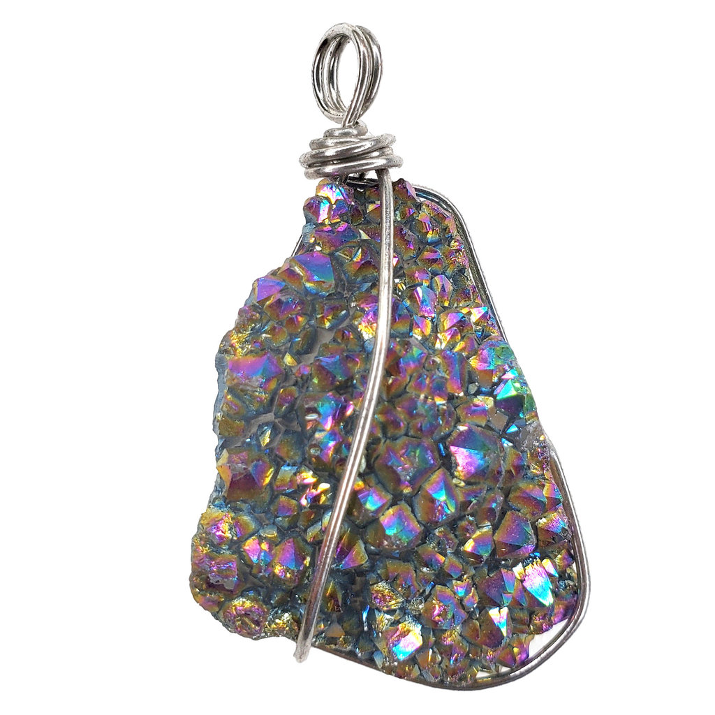 Multi-Color Wire Wrapped Druzy Pendant