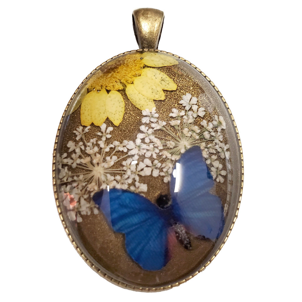 Dried Flower Pendant and Butterfly with Setting