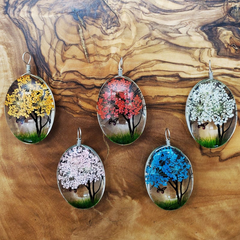 Medium Dried Flower with Butterfly Pendant
