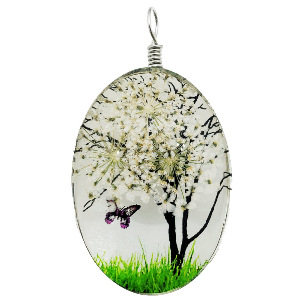 Medium Dried Flower with Butterfly Pendant