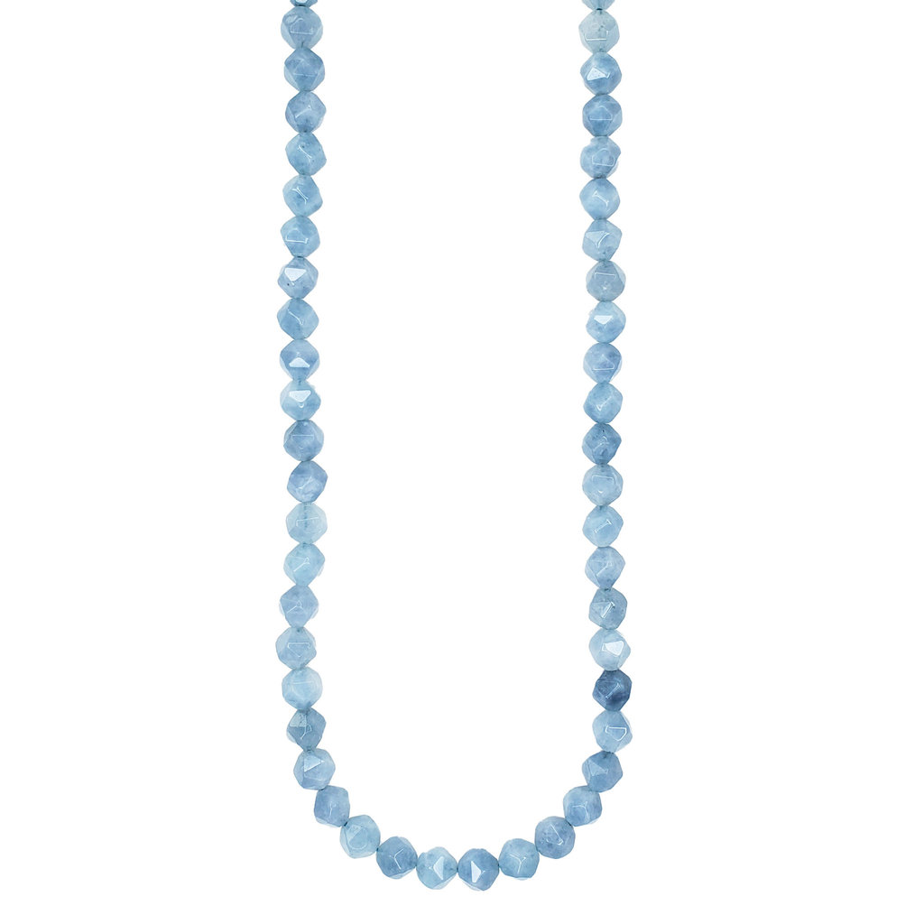 Faceted Star Cut Blue Aquamarine 16" Strand