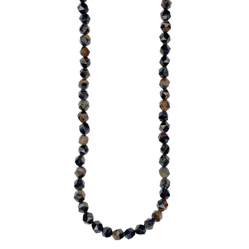 Faceted Star Cut Blue Tiger Eye 16" Strand