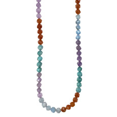 Bead World Faceted Star Cut Mixed Amazonite, Amethyst, Carnelian & Aquamarine  16" Strand