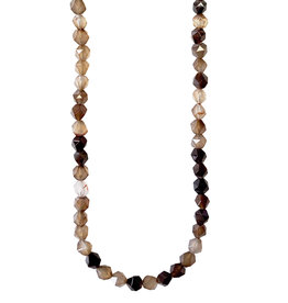 Faceted Star Cut Black and Brown Agate 16" Strand