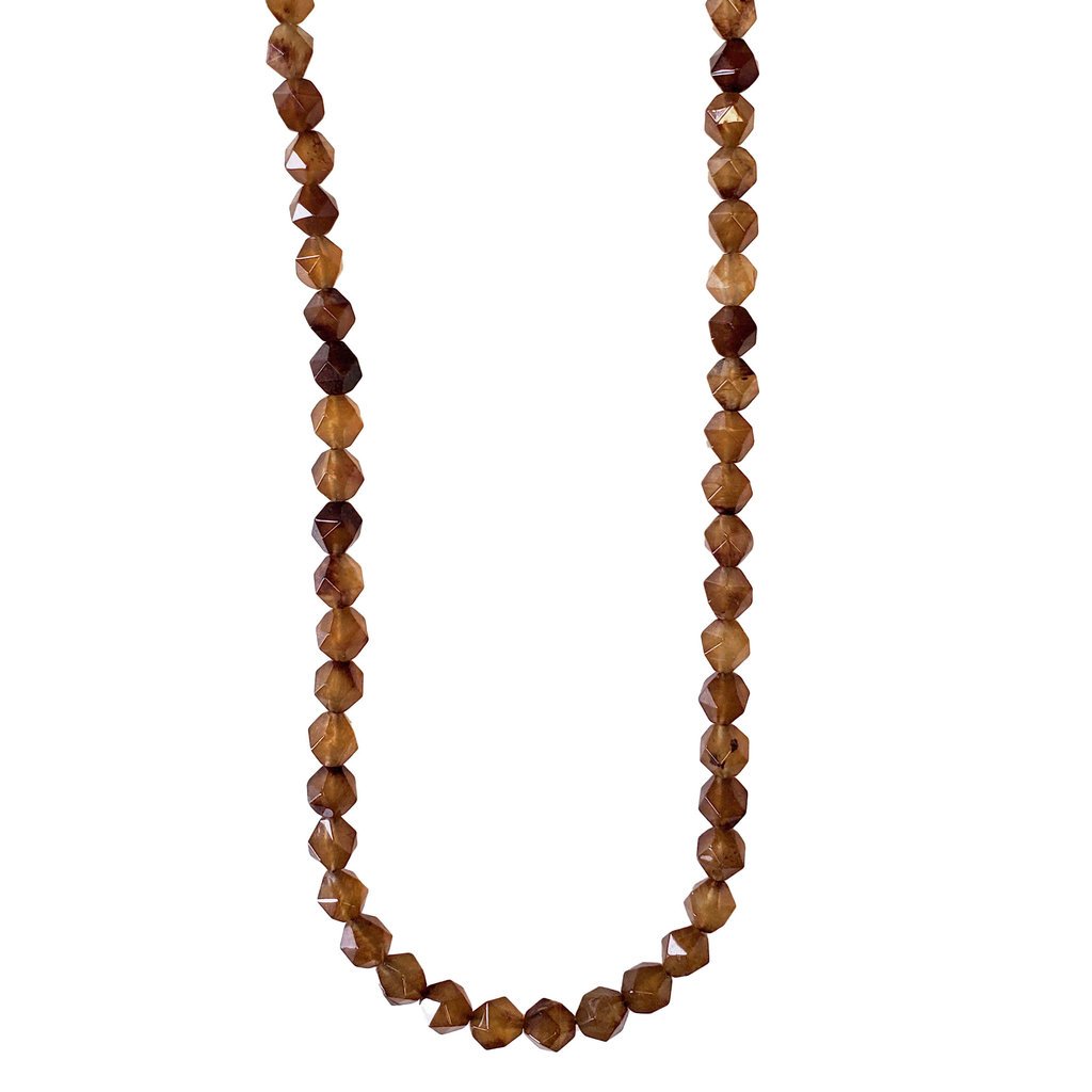 Faceted Star Cut Brown Agate 16" Strand