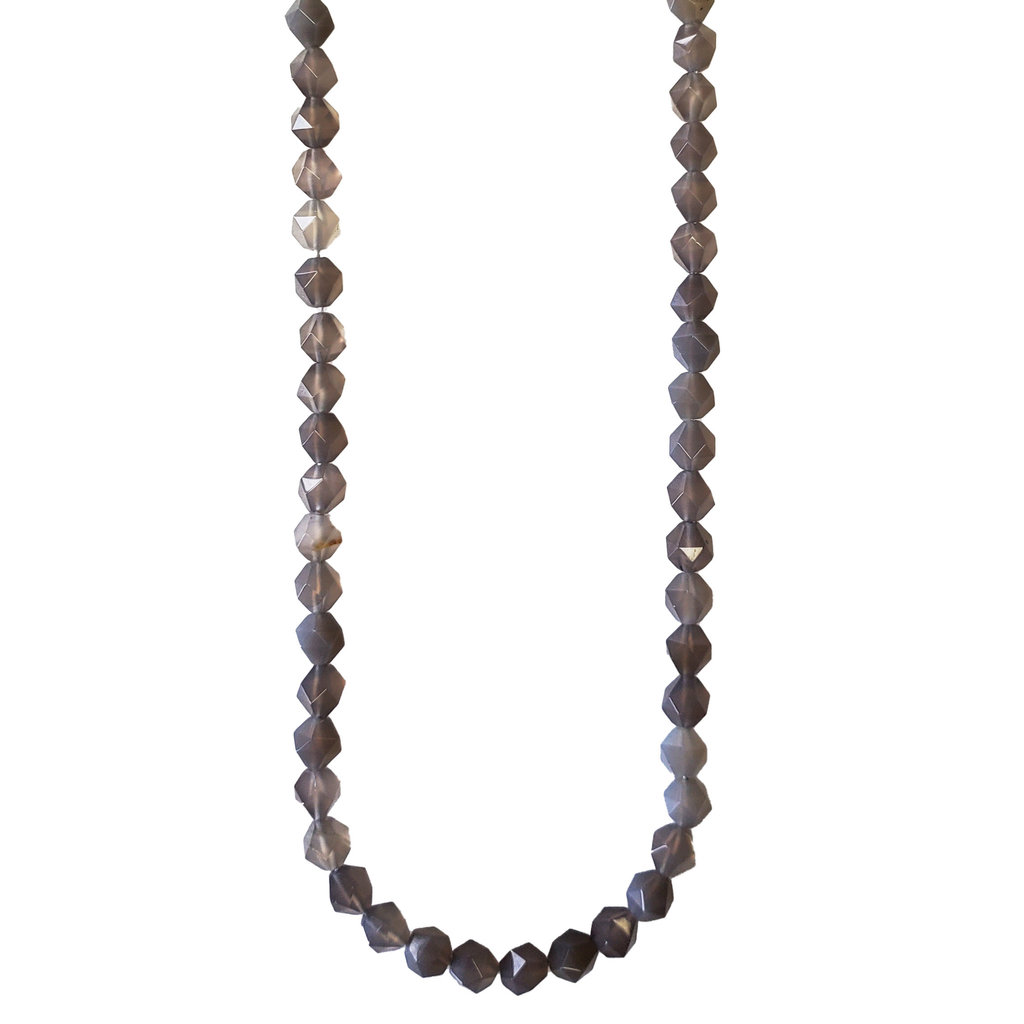 Faceted Star Cut Grey Agate 16" Strand