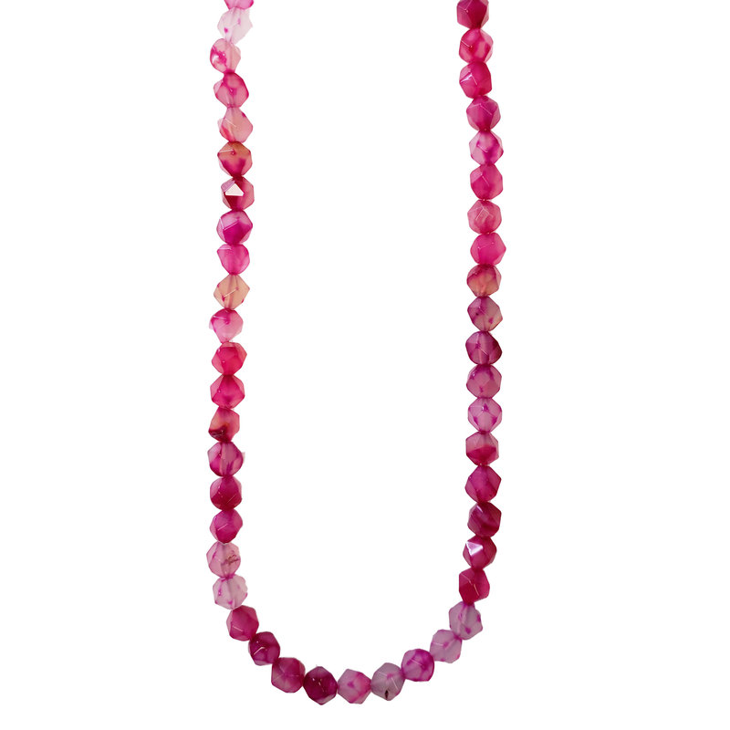 Faceted Star Cut Pink Agate 16" Strand