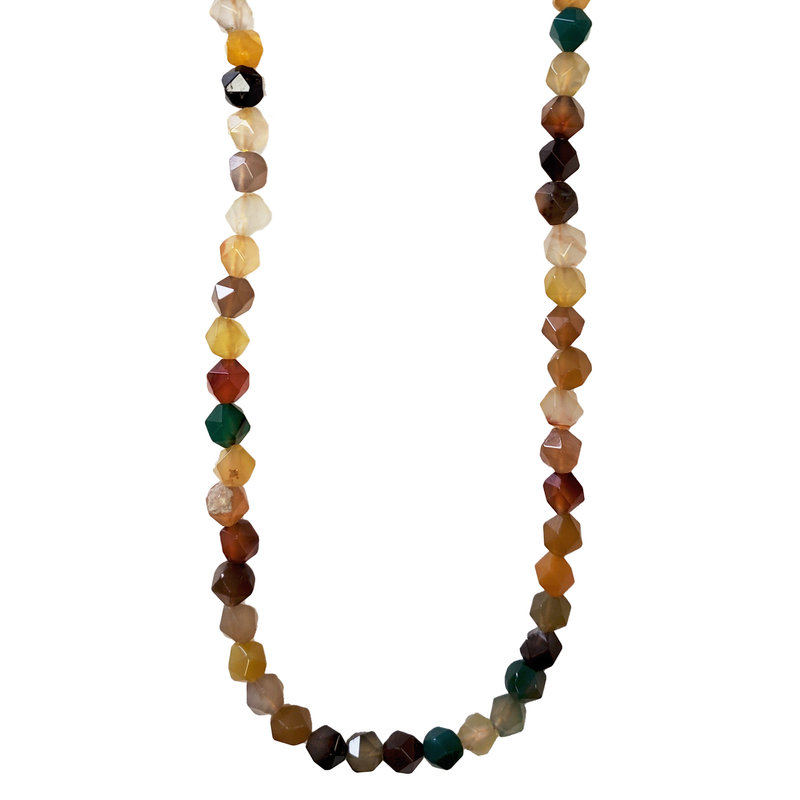 Faceted Star Cut Dark Mixed Agate 16" Strand