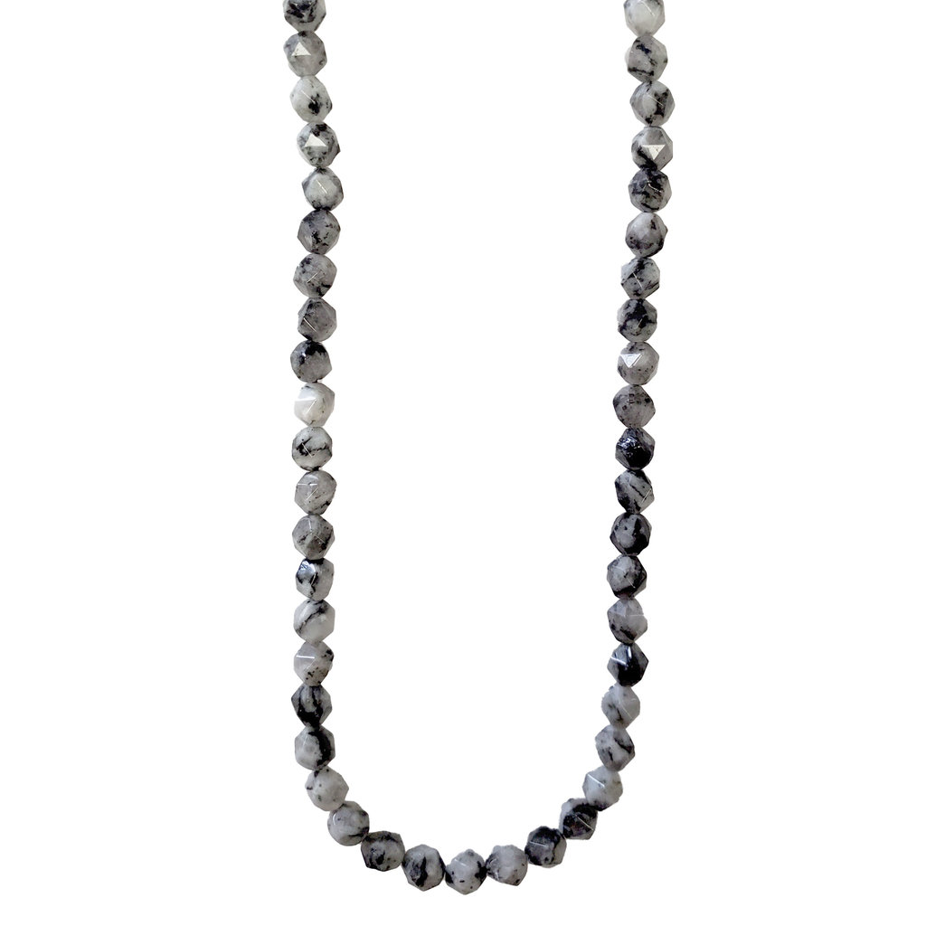 Faceted Star Cut Black Rutilated Quartz 16" Strand