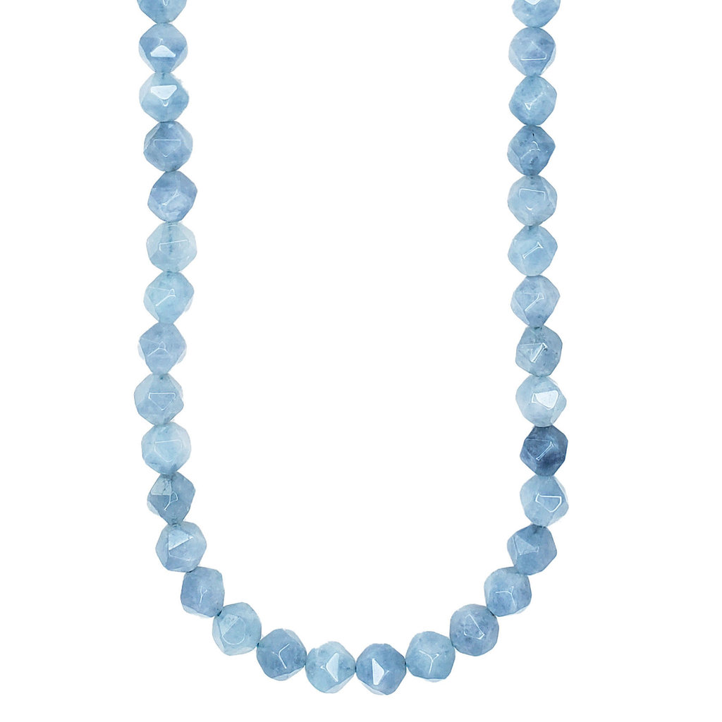 Faceted Star Cut Blue Aquamarine 16" Strand