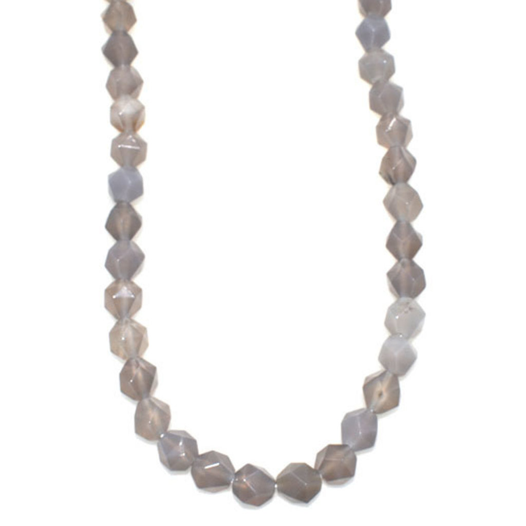 Faceted Star Cut Grey Agate 16" Strand