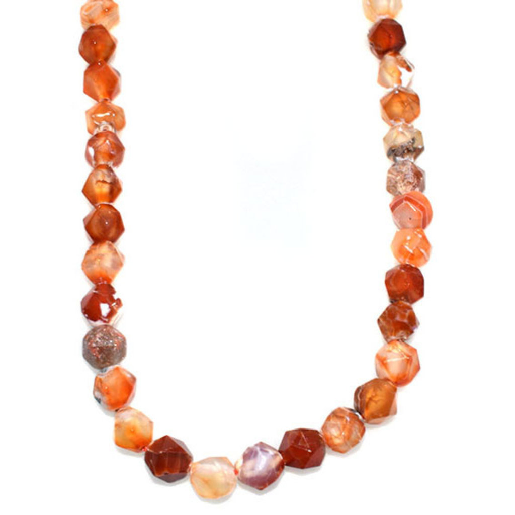 Faceted Star Cut Red Orange Sardonix Agate 16" Strand