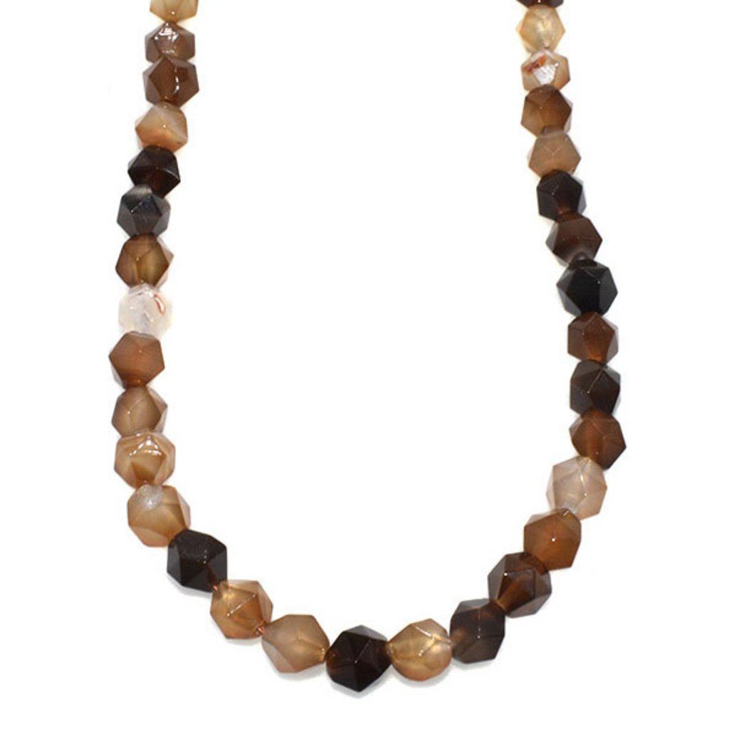 Faceted Star Cut Black and Brown Agate 16" Strand