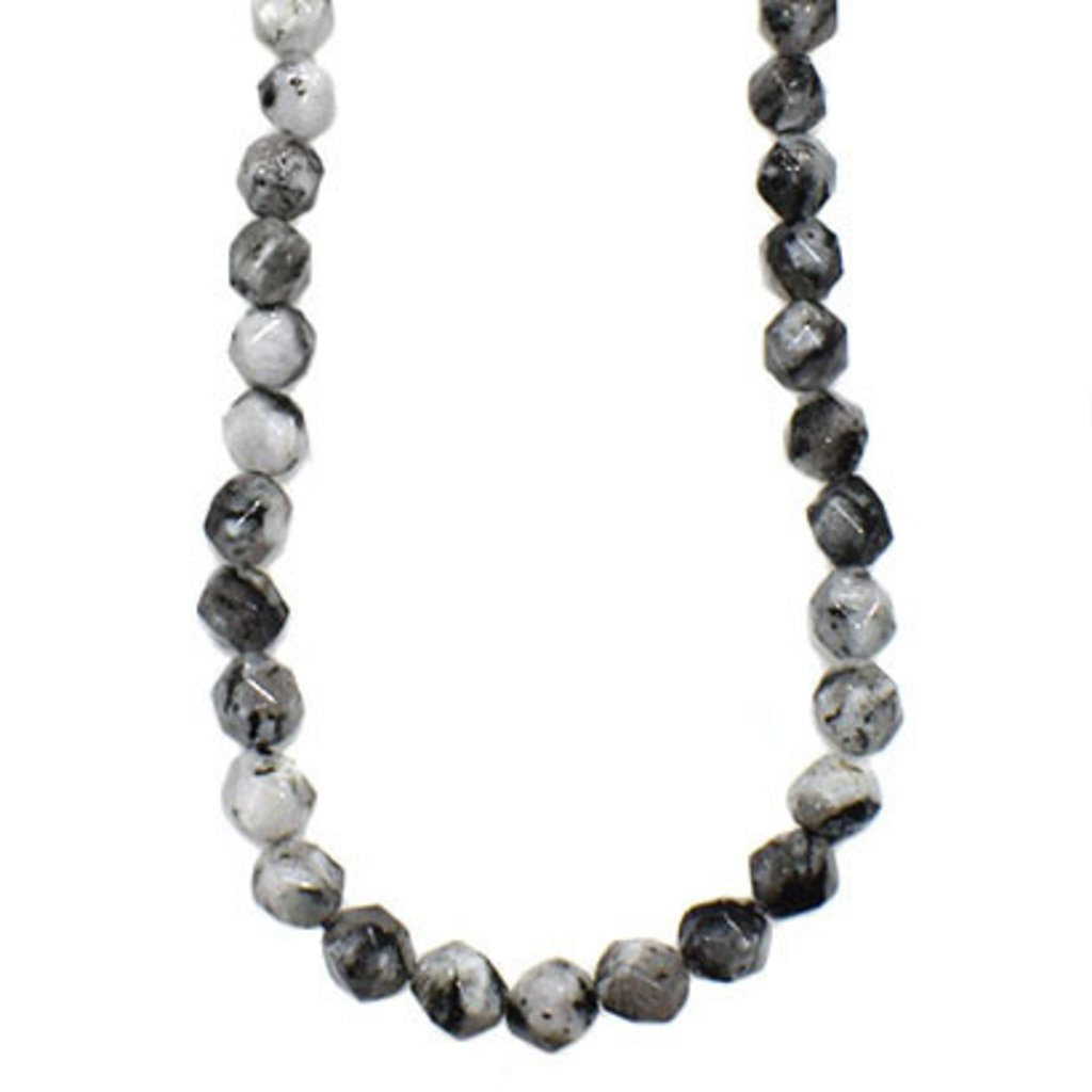 Faceted Star Cut Black Rutilated Quartz 16" Strand