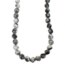 Faceted Star Cut Black Rutilated Quartz 16" Strand