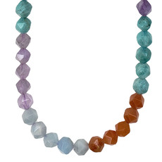 Bead World Faceted Star Cut Mixed Amazonite, Amethyst, Carnelian & Aquamarine  16" Strand